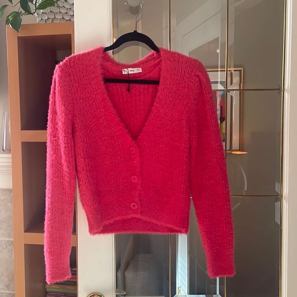 Pink Mango Olaf faux fur effect cardigan. Size small